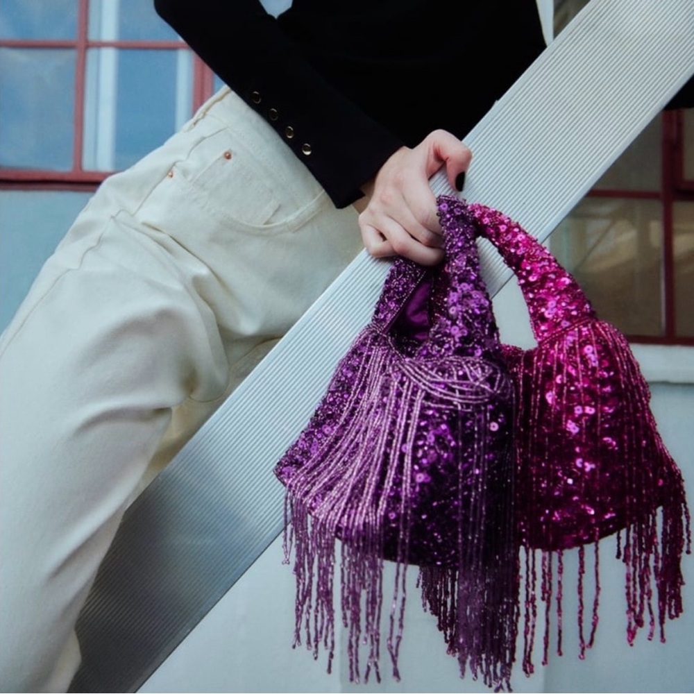 Zara Vibrant Pink Sequin Beaded Mini Bag - Picture 2 of 4